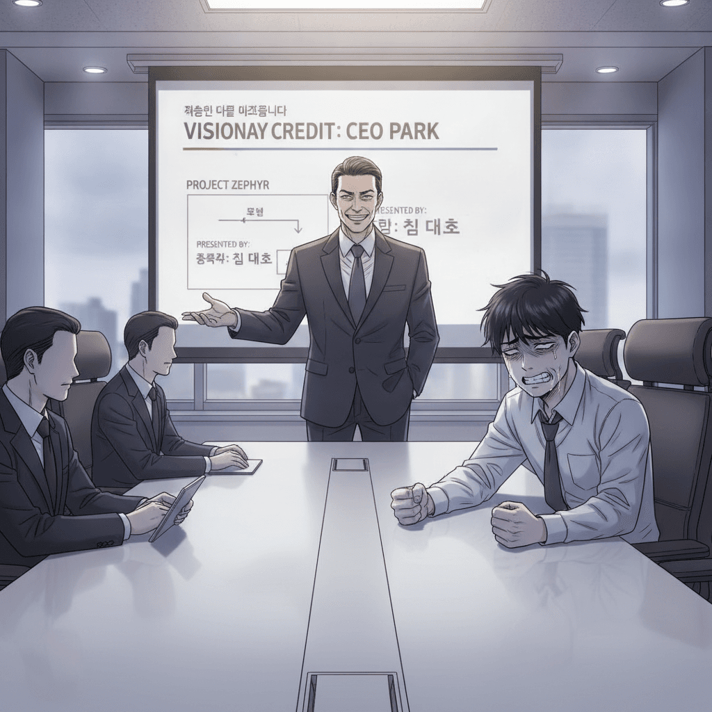 5년 동안 내 기획 뺏던 꼰대 부장 제치고 최연소 팀장으로 역전 승진한 만년 대리의 사주 비밀 제1화 장면