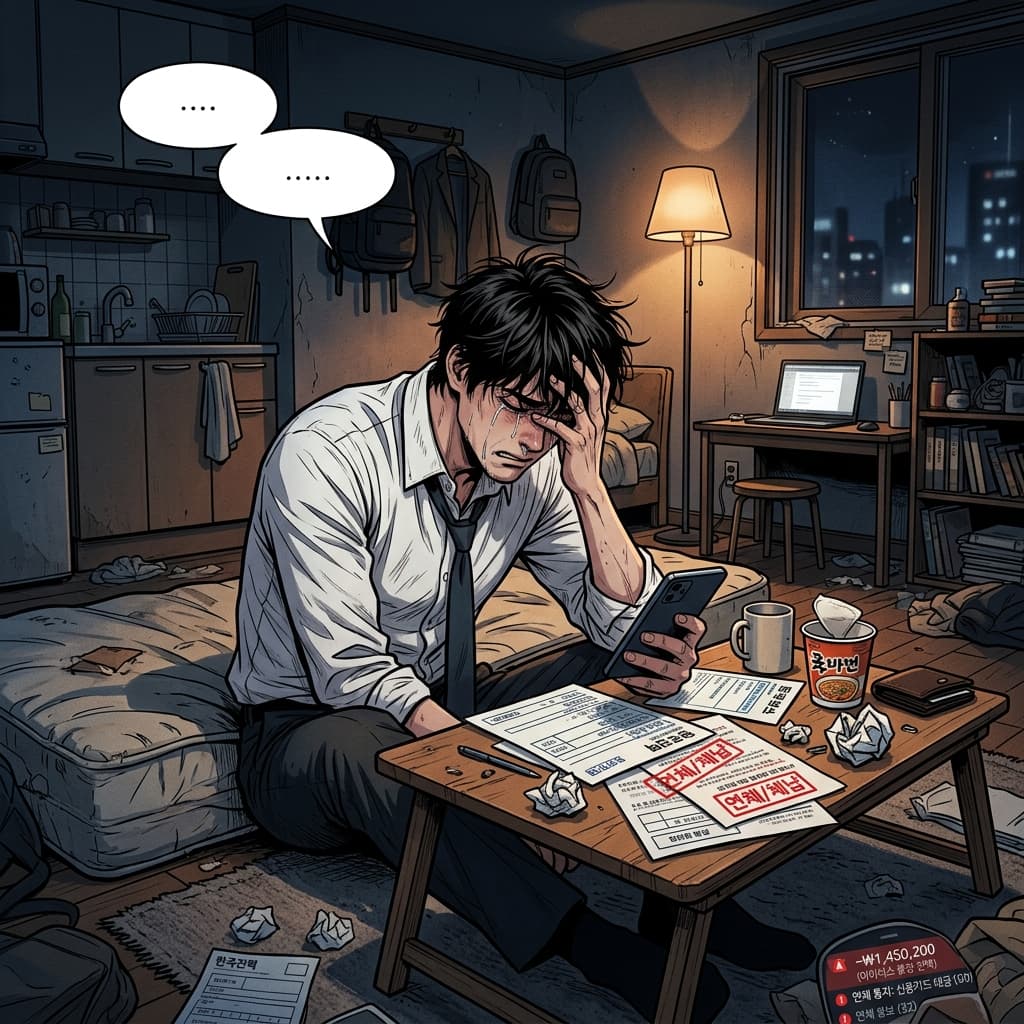 월급 250만원에 빚 6천만원 직장인이 2026년 식신생재 대운 맞고 빚 전액 청산 후 월 순익 1500만원 달성한 사주 제1화 장면